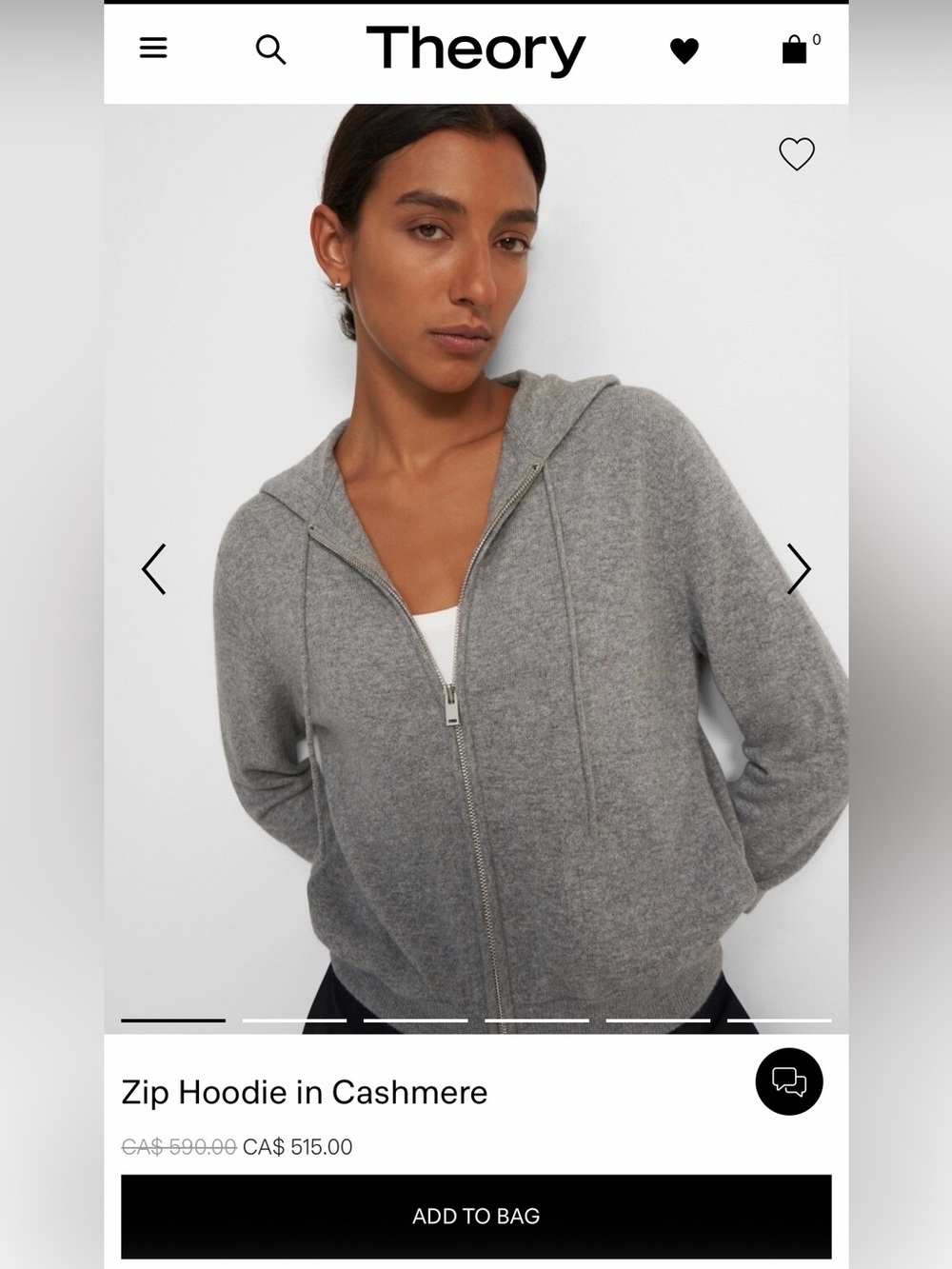 Theory 100% Cashmere Zip Hoodie unisex - husky gray